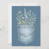 Boho Floral Denim Pocket Blue Jean Baby shower Kaart (Achterkant)