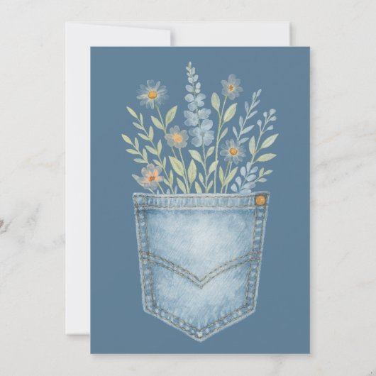 Boho Floral Denim Pocket Blue Jean Baby shower Kaart (Achterkant)