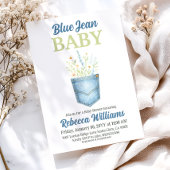 Boho Floral Denim Pocket Blue Jean Baby shower Kaart