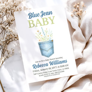 Boho Floral Denim Pocket Blue Jean Baby shower Kaart