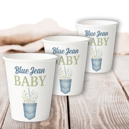 Boho Floral Denim Pocket Blue Jean Baby shower Papieren Bekers