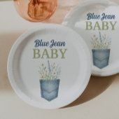 Boho Floral Denim Pocket Blue Jean Baby shower Papieren Bordje