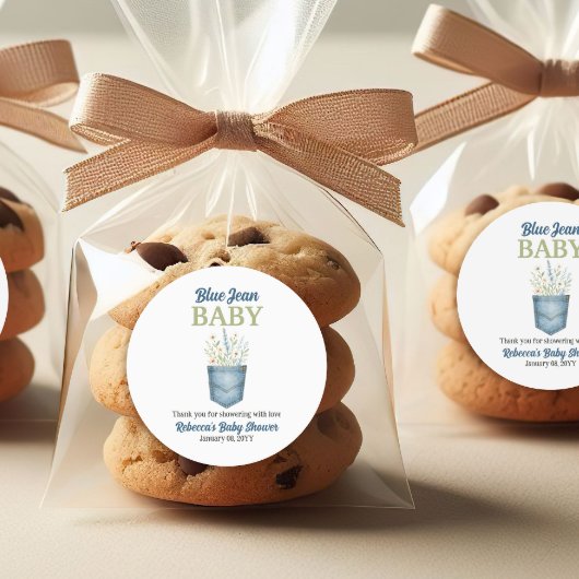 Boho Floral Denim Pocket Blue Jean Baby shower Ronde Sticker