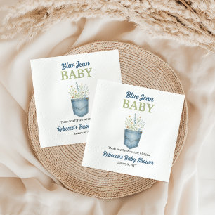 Boho Floral Denim Pocket Blue Jean Baby shower Servet