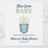 Boho Floral Denim Pocket Blue Jean Baby shower Wijn Etiket (Enkel label)