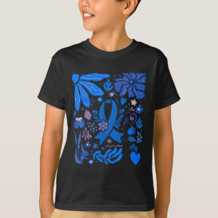 Boho Floral Diabetes Awareness Blue Ribbon Type 1 T-shirt