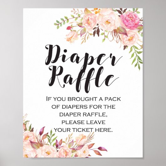 Boho floral Diaper Raffle Baby shower Sign. Poster (Voorkant)