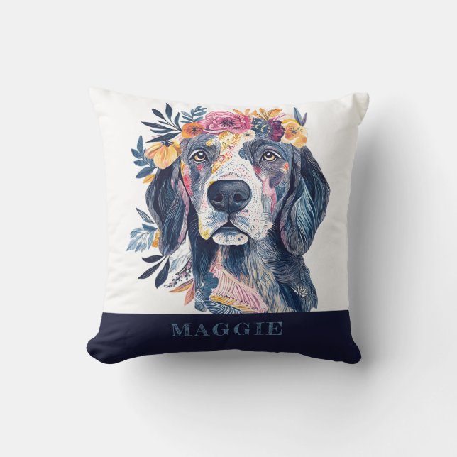 Boho Floral Dog Waterverf Illustratie Spaniel Kussen (Voorkant)