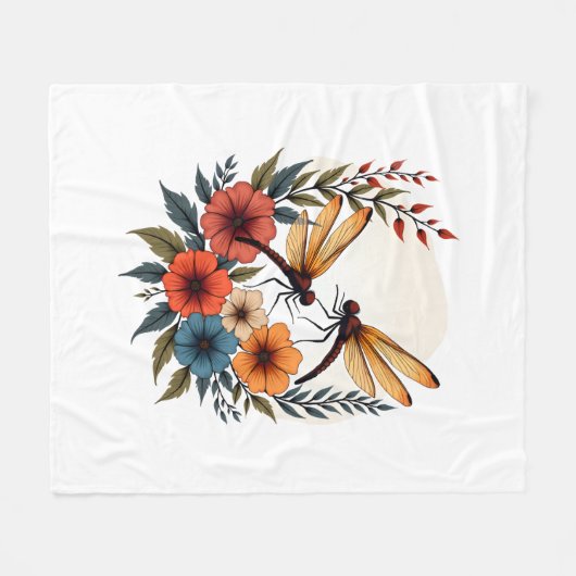 Boho Floral Dragonfly Fleece Deken (Voorkant (Horizontaal))