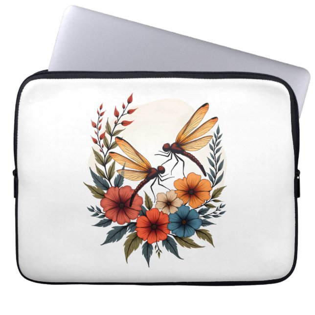 Boho Floral Dragonfly Laptop Sleeve (Voorkant)