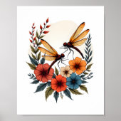 Boho Floral Dragonfly Poster (Voorkant)