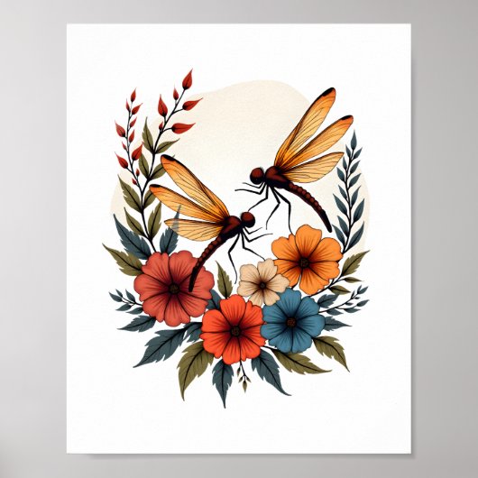 Boho Floral Dragonfly Poster (Voorkant)