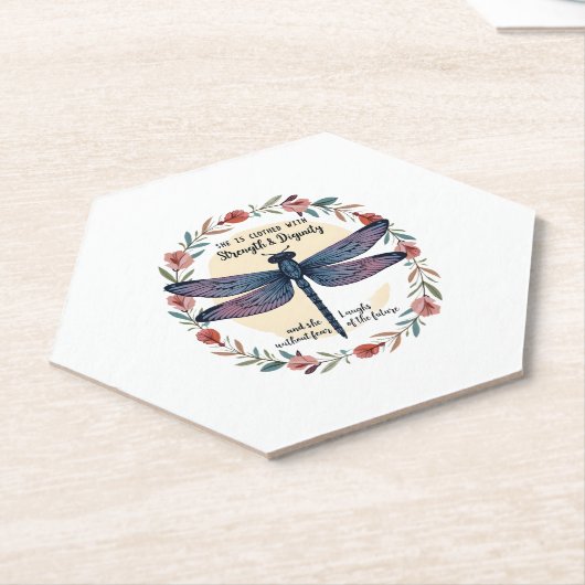 Boho Floral Dragonfly She Is Clothed With Strength Kartonnen Onderzetters (Schuin)