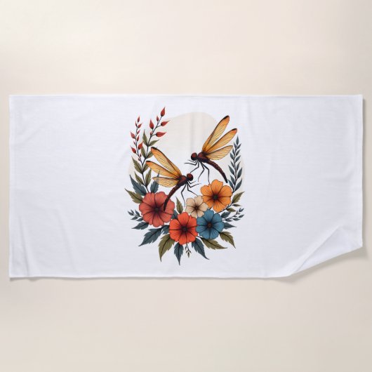 Boho Floral Dragonfly Strandlaken (Voorkant)