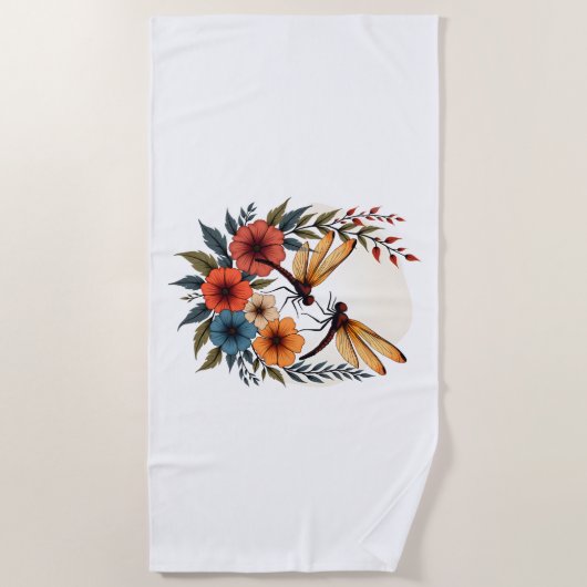 Boho Floral Dragonfly Strandlaken (Voorkant)