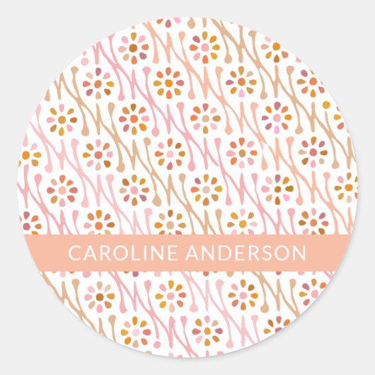 Boho Floral Drawing Blush en Taupe Personalized Ronde Sticker (Voorkant)