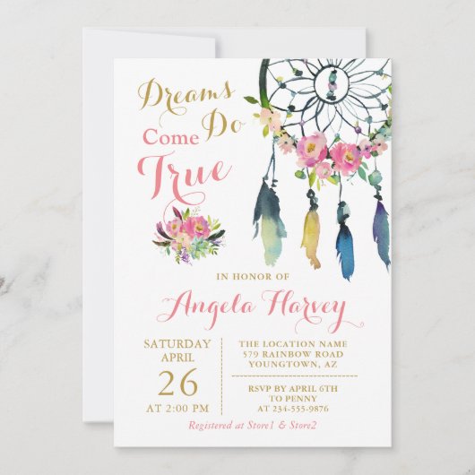 Boho Floral Dream Catcher Pink & Gold Baby shower Kaart (Voorkant)