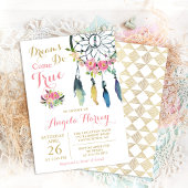 Boho Floral Dream Catcher Pink & Gold Baby shower Kaart