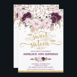 Boho Floral Dream Catcher Sweet 16th Birthday Kaart<br><div class="desc">Boho Dark Paars en Blush Floral Dream Catcher Sweet Sixteen Birthday Invitation. Met een boho florale droomcatcher en gouden glitter details. Pas het gemakkelijk en snel aan, druk eenvoudig de pas het knoop aan om de stijl en de plaatsing van de tekst verder te herschikken en te formatteren. Overeenkomende objecten...</div>