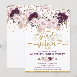 Boho Floral Dream Catcher Sweet 16th Birthday Kaart