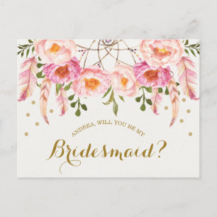 Boho Floral Dreamcatcher Be My Bridesmaid Kaart