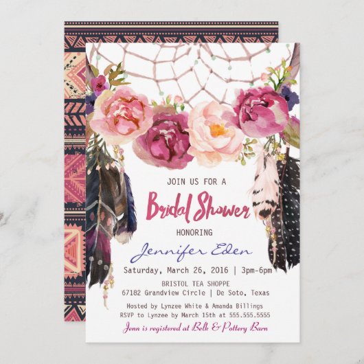 Boho Floral Dreamcatcher Bruids Douche Uitnodiging (Voorkant / Achterkant)