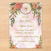 Boho Floral Dreamcatcher Huwelijksuitnodiging Acryl Uitnodigingen (Voorkant)