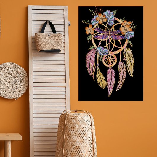 Boho Floral Dreamcatcher met Dragonfly Perfect Poster