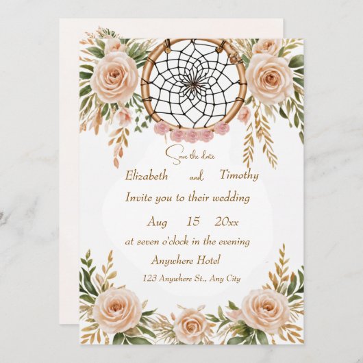 Boho Floral Dreamcatcher Save the Date Kaart (Voorkant / Achterkant)