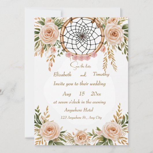 Boho Floral Dreamcatcher Save the Date Kaart (Voorkant)