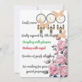 Boho Floral Dreamcatcher Wedding RSVP Kaart