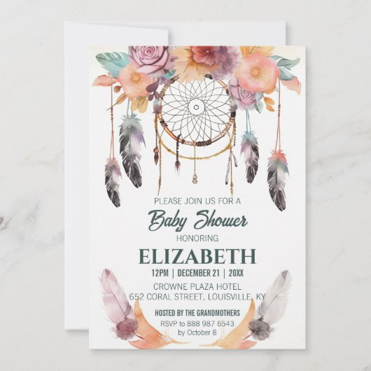 Boho Floral Dreamweaver Baby shower Ideeën Kaart (Voorkant)