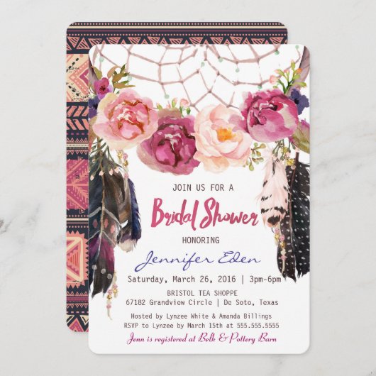 Boho Floral Dreamweaver Bridal Shower Kaart (Voorkant / Achterkant)