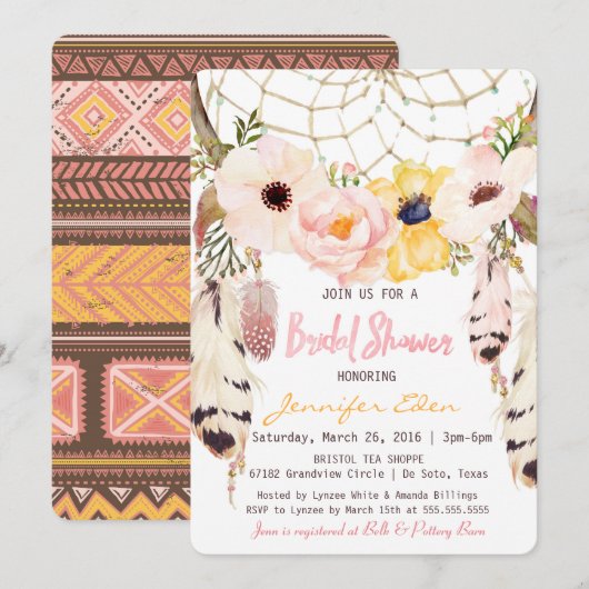 Boho Floral Dreamweaver Bridal Shower Kaart (Voorkant / Achterkant)