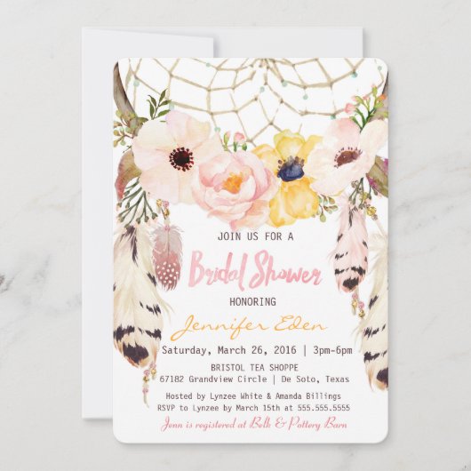 Boho Floral Dreamweaver Bridal Shower Kaart (Voorkant)