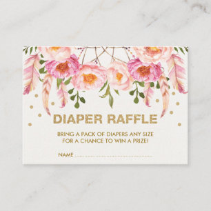 Boho Floral Dreamweaver Pink Gold Diaper Raffle Informatiekaartje