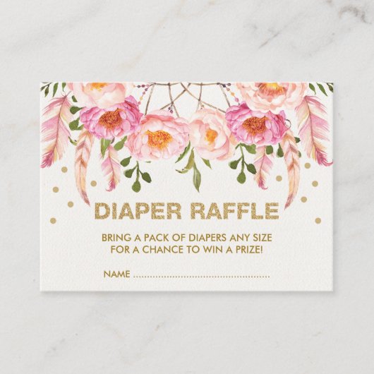 Boho Floral Dreamweaver Pink Gold Diaper Raffle Informatiekaartje (Voorkant)