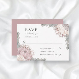 Boho Floral Dried Flowers Dusty Roos Wedding RSVP Kaartje