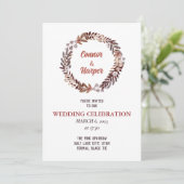 Boho Floral Dried wreatbruiloft Uitnodiging (Staand voorkant)