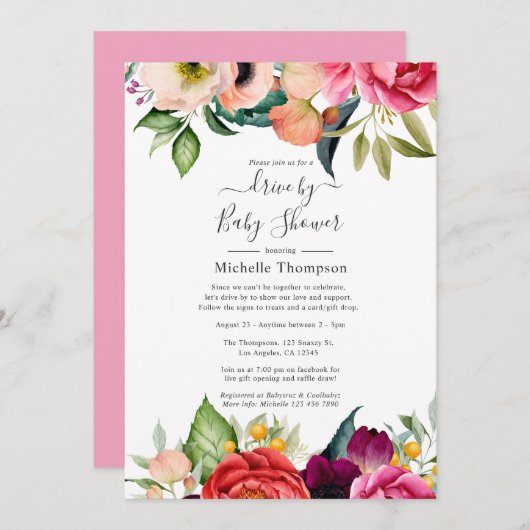 Boho Floral drive van Bridal of Baby shower Kaart (Voorkant / Achterkant)