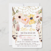 Boho Floral Drocatcher First Birthday Invitation Kaart (Voorkant)
