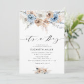 boho floral dusty blue baby shower call kaart (Staand voorkant)