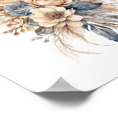 Boho Floral Dusty Blue Beige Waterverf Poster (Hoek)