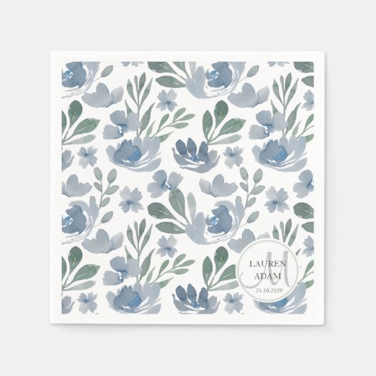 Boho Floral Dusty Blue Pattern Wedding Servet (Voorkant)