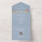 Boho Floral Dusty Blue Wedding All In One Uitnodiging (Binnen)
