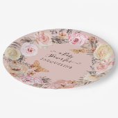 Boho Floral Dusty Blush Roze Modern Baby shower Papieren Bordje (Gekanteld)