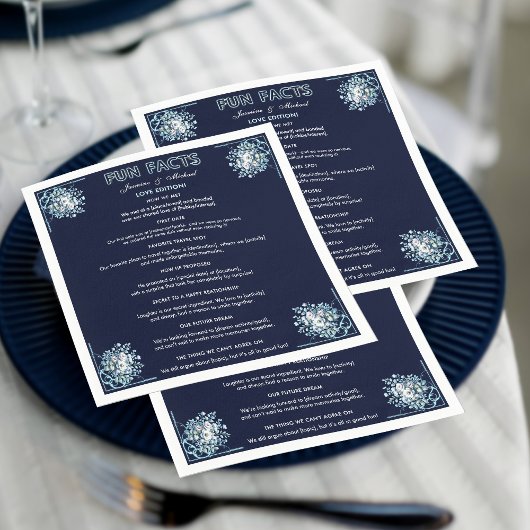 Boho Floral Dusty Light Blue Fun Facts Navy Wed Servet