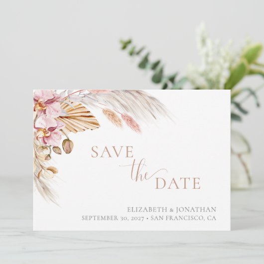 Boho Floral Dusty Pink Elegant Save the Date Kaart (Staand voorkant)