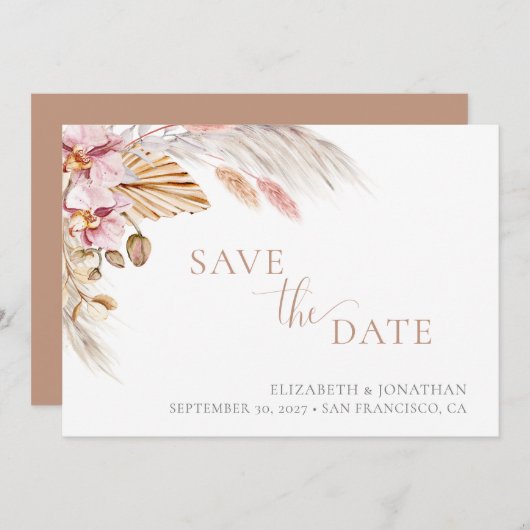 Boho Floral Dusty Pink Elegant Save the Date Kaart (Voorkant / Achterkant)