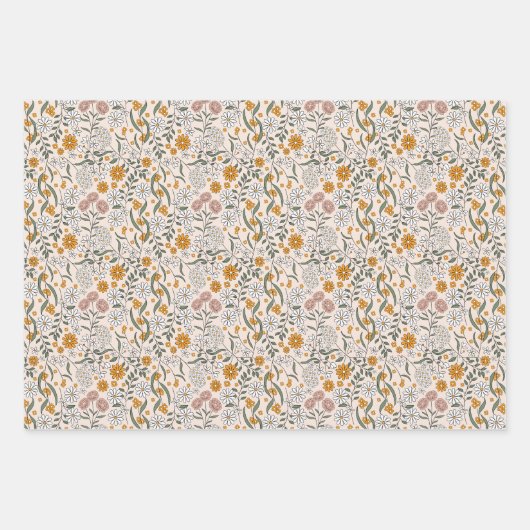 Boho Floral Earth Tones Botanisch Vrijgezellenfees Inpakpapier Vel (Voorkant)